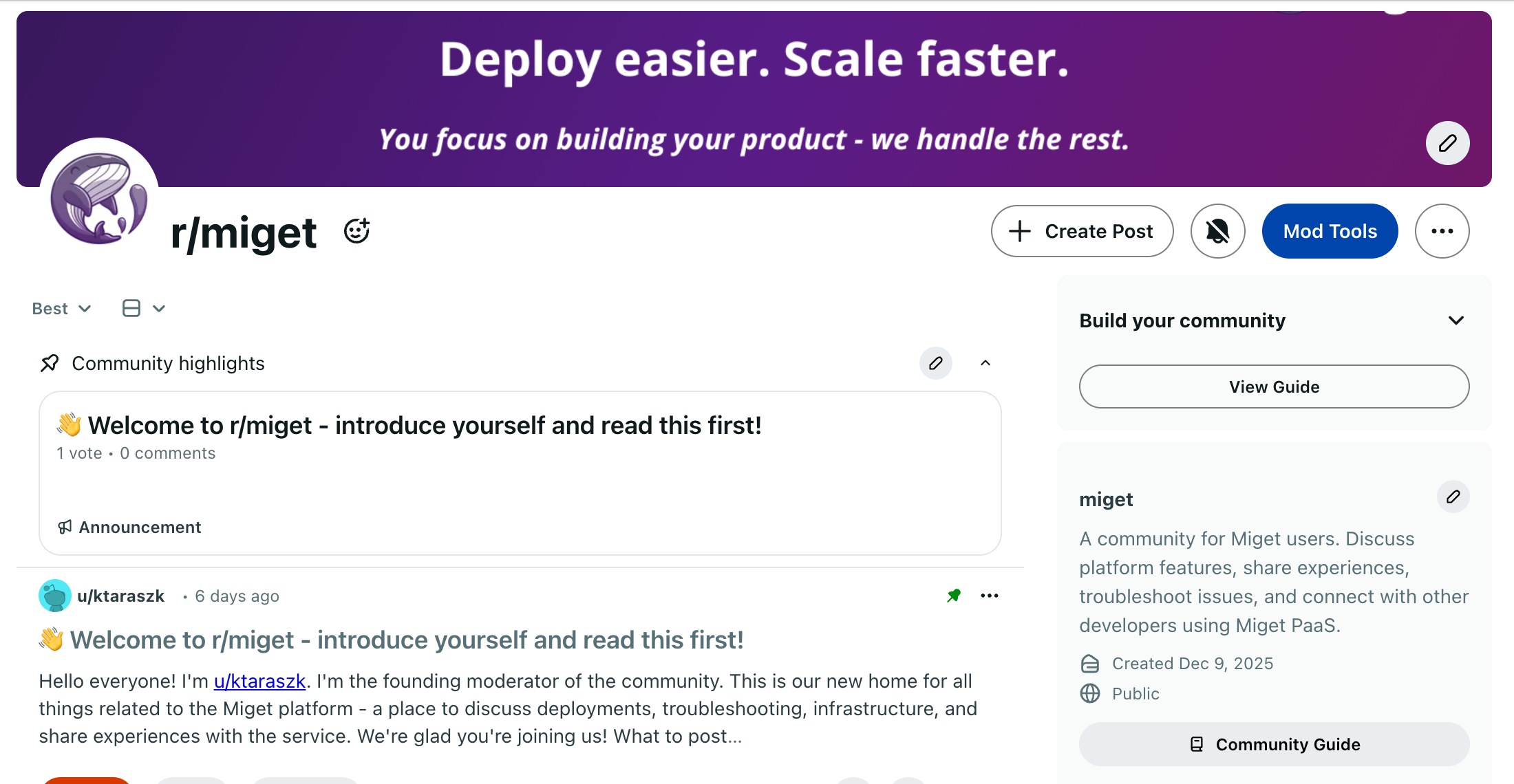 Reddit r/miget community
